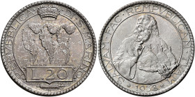 Repubblica di San Marino. Prima monetazione, 1864-1938 

Da 20 lire 1938, AR 19,98 g. Pagani 348. Davenport 303. Rara. Fdc