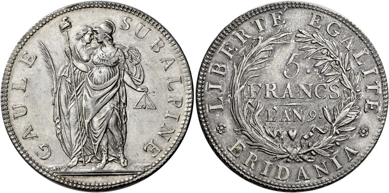 Torino. Repubblica Subalpina, 1800-1801 

Da 5 franchi anno 9 (1801), AR 24,90...
