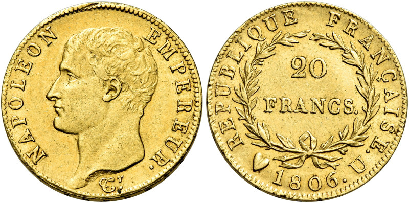 Torino. Napoleone I imperatore, 1804-1814 

Da 20 franchi 1806, AV 6,43 g. Pag...