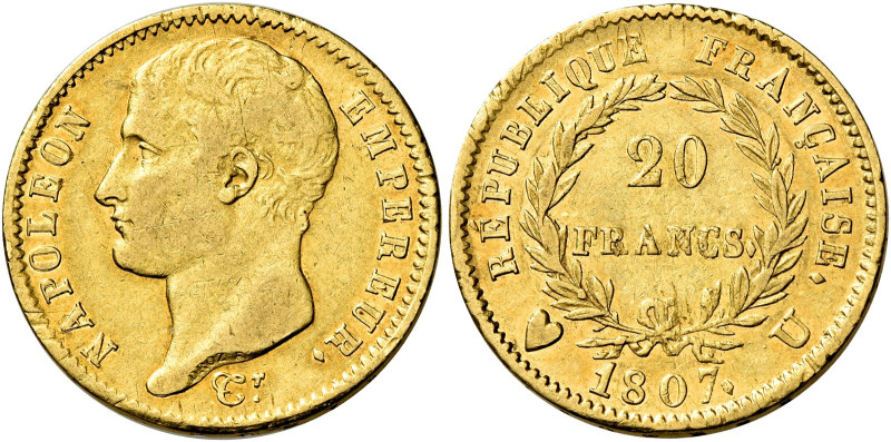 Torino. Napoleone I imperatore, 1804-1814 

Da 20 franchi 1807, AV 6,41 g. Pag...