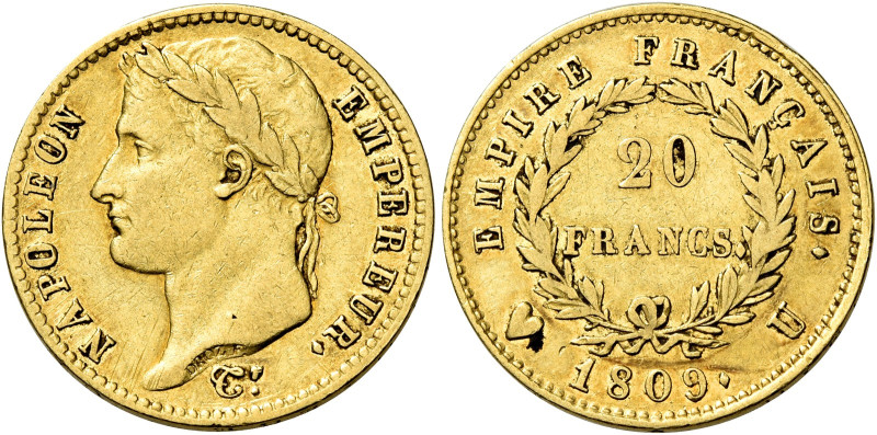 Torino. Napoleone I imperatore, 1804-1814 

Da 20 franchi 1809, AV 6,41 g. Pag...