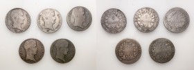 Torino. Lotto di cinque monete

Da 5 franchi anno 14. Pagani 26. Da 5 franchi 1807. Pagani 28. Da 5 franchi 1808. Pagani 29. Da 5 franchi 1812. Paga...