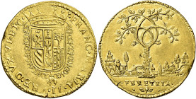 Urbino. Francesco Maria II della Rovere, 1574-1624 

Da 4 scudi o quadrupla, AV 13,45 g. FRANC MARIA II VRB DVX VI ET C Stemma coronato, circondato ...