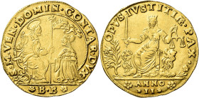 Venezia. Domenico Contarini, 1659-1675 

Osella da 4 zecchini anno II (1660), AV 13,84 g. S M VEN DOMIN CONTAR DVX San Marco, seduto in trono a s., ...