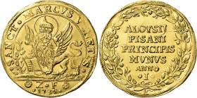 Venezia. Alvise Pisani, 1735-1741 

Osella da 5 zecchini anno I/1735, AV 17,37 g. SANCT MARCVS VENETVS Leone di S. Marco, alato e nimbato, gradiente...