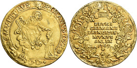 Venezia. Pietro Grimani, 1741-1752 

Osella da 4 zecchini anno IX/1749, AV 13,77 g. S M V PETRVS – GRIMANVS DVX S. Marco, seduto sulle nubi, tende l...