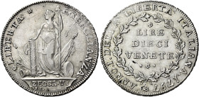Venezia. Municipalità provvisoria, 16 maggio – ottobre 1797 

Da 10 lire venete 1797, AR 28,51 g. Tipo Zecca V. Pagani 1. Davenport 1576. Rara. q.Sp...