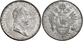 Venezia. Francesco I imperatore e re del Lombardo Veneto, 1792-1800 e 1815-1835 

Mezzo scudo nuovo 1825, AR 12,98 g. Pagani 68. Migliore di Spl