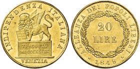 Venezia. Governo provvisorio, 1848-1849 

Da 20 Lire 1848, AV 6,43 g. Pagani 176. Friedberg 1518. Raro. Minimi segni da contatto sul ciglio, altrime...