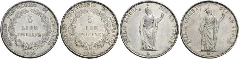 Milano. Governo provvisorio di Lombardia, 1848. Lotto di due monete. Da 5 lire 1...
