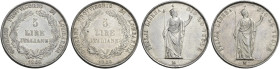 Milano. Governo provvisorio di Lombardia, 1848. Lotto di due monete. Da 5 lire 1848 (2). Pagani 213a, 213b. Da BB a buon BB