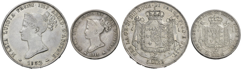 Parma. Maria Luigia d’Austria, 1815-1847. Lotto di due monete 

Da 5 lire 1832...