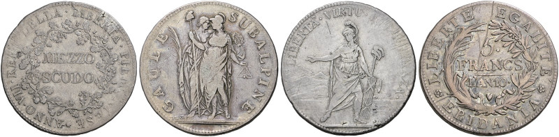 Torino. Lotto di due monete. Repubblica Piemontese, 1798-1799. Mezzo scudo anno ...