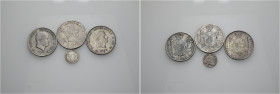 Venezia. Napoleone I re d’Italia, 1805-1814. Lotto di quattro monete 

Da 5 lire 1810, 1811, 1812. Da 10 soldi 1812. Rare. Da MB a BB