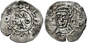 Benedetto VI, 972 – 974 o Benedetto VII, 975 – 983. Con Ottone I, 973-974 o Ottone II, 974-983 

Denaro, AR 0,96 g. +BENED PAPA OTTO nel campo, ROMA...
