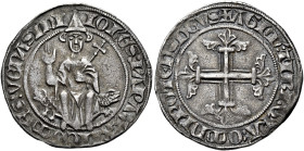 Giovanni XXII (Jacques Arnaud d’Euse), 7 agosto 1316 – 4 dicembre 1334. Ponte della Sorga 

Grosso tornese 1317-1321, AR 3,69 g. IOHES PAPA XXII COM...