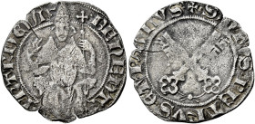 Benedetto XIII antipapa (Pedro de Luna), 16 settembre 1394 – 23 maggio 1423. Avignone 

Grosso, AR 1,92 g. BENEDT – PP TRDEM’ L’antipapa, seduto in ...