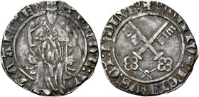 Sede Vacante (Camerlengo card. Francesco de Conzié), 29 maggio 1415 – 11 novembre 1417. Avignone 

Grosso, AR 1,97 g. SEDE V – ACANTE Il camerlengo,...