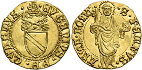 Eugenio IV (Gabriele Condulmer), 3 marzo 1431 – 23 febbraio 1447. 

Ducato papale, AV 3,51 g. EVGENIVS PP QVARTVS Stemma sormontato da triregno e ch...