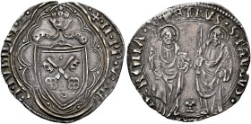 Niccolò V (Tommaso Parentucelli), 6 marzo 1447 – 24 marzo 1455.

Grosso del Giubileo 1450, AR 3,79 g. + N PP V ANN – O IVBILEI rocco (segno di Andre...