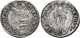 Alessandro VI (Rodrigo de Borja y Borja), 11 agosto 1492 – 18 agosto 1503. Ancona 

Terzo di grosso, AR 1,06 g. ALEXANDER – VI PONT MAX Stemma sormo...