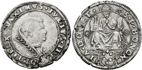 Giulio II (Giuliano della Rovere), 1 novembre 1503 – 21 febbraio 1513. Bologna 

Giulio, AR 4,32 g. IVLIVS II PONTIFEX MAXIMVS Busto a d. con pivial...