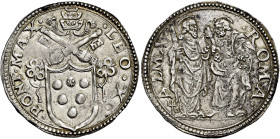 Leone X (Giovanni de’Medici), 11 marzo 1513 – 1 dicembre 1521. 

Giulio, AR 3,80 g. LEO X – PONT MAX Stemma sormontato da triregno e chiavi decussat...