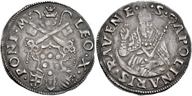 Leone X (Giovanni de’Medici), 11 marzo 1513 – 1 dicembre 1521. Ravenna 

Mezzo giulio, AR 1,80 g. LEO X – PONT M Stemma sormontato da triregno e chi...