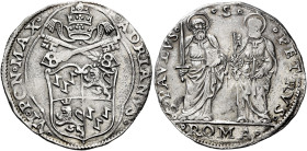 Adriano VI (Adriaan Florensz), 9 gennaio 1522 – 14 settembre 1523. 

Giulio, AR 3,70 g. ADRIANVS – VI PONT MAX Stemma sormontato da triregno e chiav...