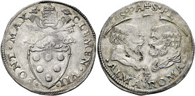 Clemente VII (Giulio de’Medici), 19 novembre 1523 – 23 settembre 1534. 

Doppio giulio, AR 7,45 g. CLEMEN VII – PONT MAX Stemma sormontato da trireg...