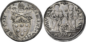 Clemente VII (Giulio de’Medici), 19 novembre 1523 – 23 settembre 1534. 

Giulio, AR 3,71 g. CLEMEN VII – PONT MAX Stemma sormontato da triregno e ch...