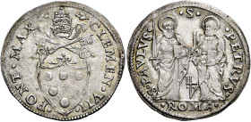 Clemente VII (Giulio de’Medici), 19 novembre 1523 – 23 settembre 1534. 

Giulio, AR 3,76 g. CLEMEN VII – PONT MAX Stemma sormontato da triregno e ch...