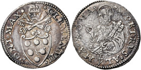 Clemente VII (Giulio de’Medici), 19 novembre 1523 – 23 settembre 1534. 

Mezzo giulio, AR 1,80 g. CLEMENS VII – PONT MAX Stemma sormontato da trireg...