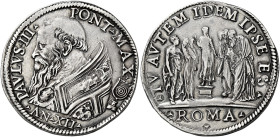 Paolo III (Alessandro Farnese), 13 ottobre 1534 – 10 novembre 1549. 

Testone anno XII, AR 9,91 g. PAVLVS III – PONT MAX Busto a s., con piviale orn...