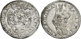 Paolo III (Alessandro Farnese), 13 ottobre 1534 – 10 novembre 1549. 

Giulio, AR 3,36 g. PAVLVS III – PONT MAX Stemma sormontato da triregno e chiav...