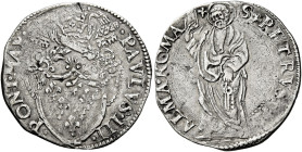 Paolo III (Alessandro Farnese), 13 ottobre 1534 – 10 novembre 1549. 

Grosso, AR 1,64 g. PAVLVS III – PONT MAX Stemma sormontato da triregno e chiav...