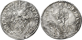 Paolo III (Alessandro Farnese), 13 ottobre 1534 – 10 novembre 1549. Macerata 

Grosso, AR 1,77 g. PAVLVS III – PONT MAX Stemma sormontato da triregn...