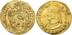 Giulio III (Giovanni Maria Ciocchi del Monte), 7 febbraio 1550 – 23 marzo 1555. 

Scudo anno III, AV 3,38 g. IVLIVS III – P M A III Stemma sormontat...