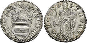Paolo IV (Gian Pietro Carafa), 23 maggio 1555 – 18 agosto 1559. Ancona 

Giulio, AR 3,15 g. PAVLVS IIII – PONT MAX S temma sormontato da triregno e ...