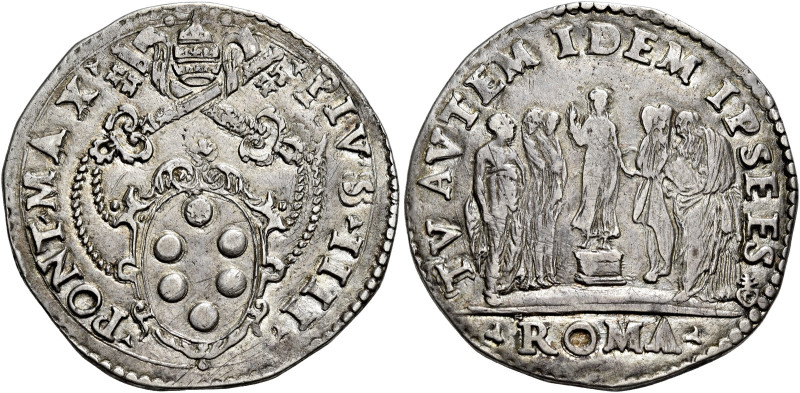 Pio IV (Giovanni Angelo Medici), 26 dicembre 1559 – 9 dicembre 1565. 

Testone...