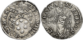 Pio IV (Giovanni Angelo Medici), 26 dicembre 1559 – 9 dicembre 1565. 

Giulio, AR 3,21 g. PIVS IIII – PONT MAX Stemma sormontato da triregno e chiav...