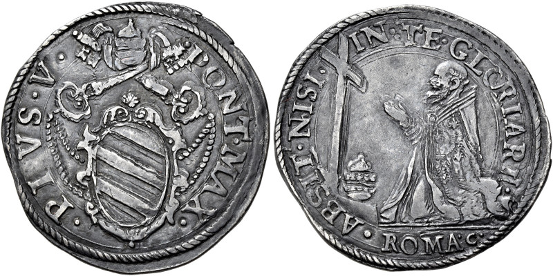 Pio V (Antonio Ghislieri), 7 gennaio 1566 – 1 maggio 1572. 

Testone, AR 9,37 ...