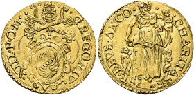 Gregorio XIII (Ugo Boncompagni), 13 maggio 1572 – 10 aprile 1585. Ancona 

Scudo, AV 3,33 g. GREGORIV – XIII P O M Stemma sormontato da triregno e c...