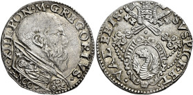 Gregorio XIII (Ugo Boncompagni), 13 maggio 1572 – 10 aprile 1585. Ancona 

Testone, AR 9,55 g. GREGORIVS – XIII PONT M Busto a d. con piviale ornato...