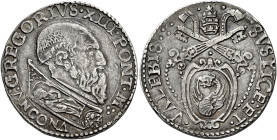 Gregorio XIII (Ugo Boncompagni), 13 maggio 1572 – 10 aprile 1585. Ancona 

Testone, AR 9,40 g. GREGORIVS XIII PONT M Busto a d. con piviale ornato; ...