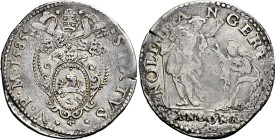 Sisto V (Felice Peretti), 24 aprile 1585 – 27 agosto 1590. Ancona 

Testone 1585, AR 9,20 g. SIXTVS – V P M 1585 Stemma sormontato da triregno e chi...