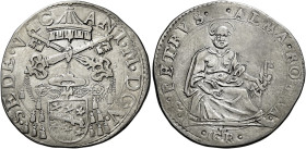 Sede Vacante I e II (Camerlengo card. Pietro Aldobrandini), 5 marzo – 1 aprile 1605 e 28 aprile – 16 maggio 1605. 

Testone 1605, AR 9,36 g. SEDE VA...