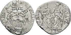 Sede Vacante I e II (Camerlengo card. Pietro Aldobrandini), 5 marzo – 1 aprile 1605 e 28 aprile – 16 maggio 1605. 

Testone 1605, AR 9,34 g. SEDE VA...