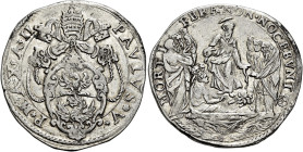 Paolo V (Camillo Borghese), 16 maggio 1605 – 28 gennaio 1621. 

Testone anno II, AR 9,48 g. PAVLVS V – P MAX A II Stemma sormontato da triregno e ch...