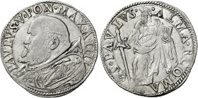 Paolo V (Camillo Borghese), 16 maggio 1605 – 28 gennaio 1621. 

Testone anno IV, AR 9,42 g. PAVLVS V PON MAX A IIII Busto a s., con piviale ornato d...